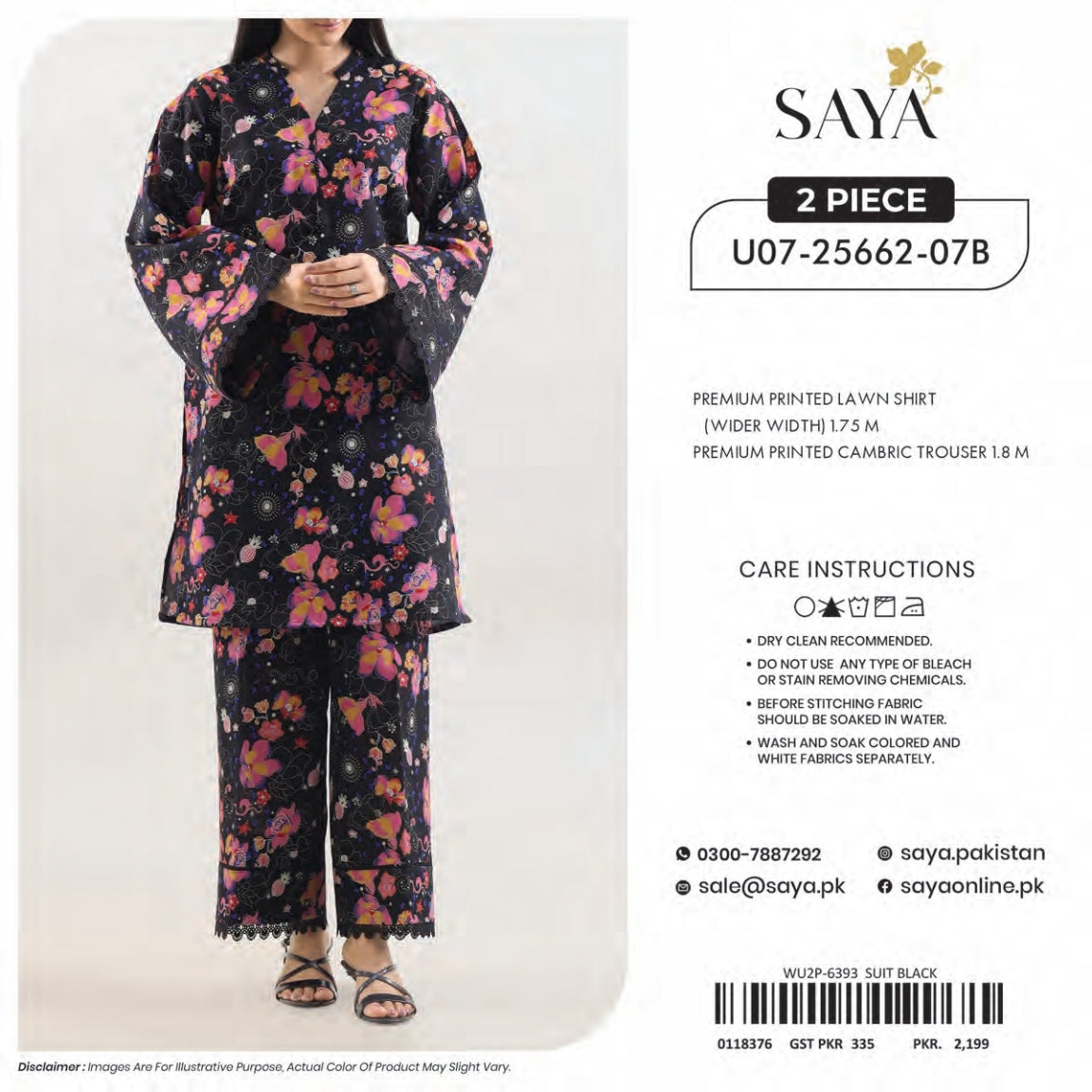 Saya 2-Pieces Allover Digital Printed Lawn Shirt Trouser 16 PCS Set.