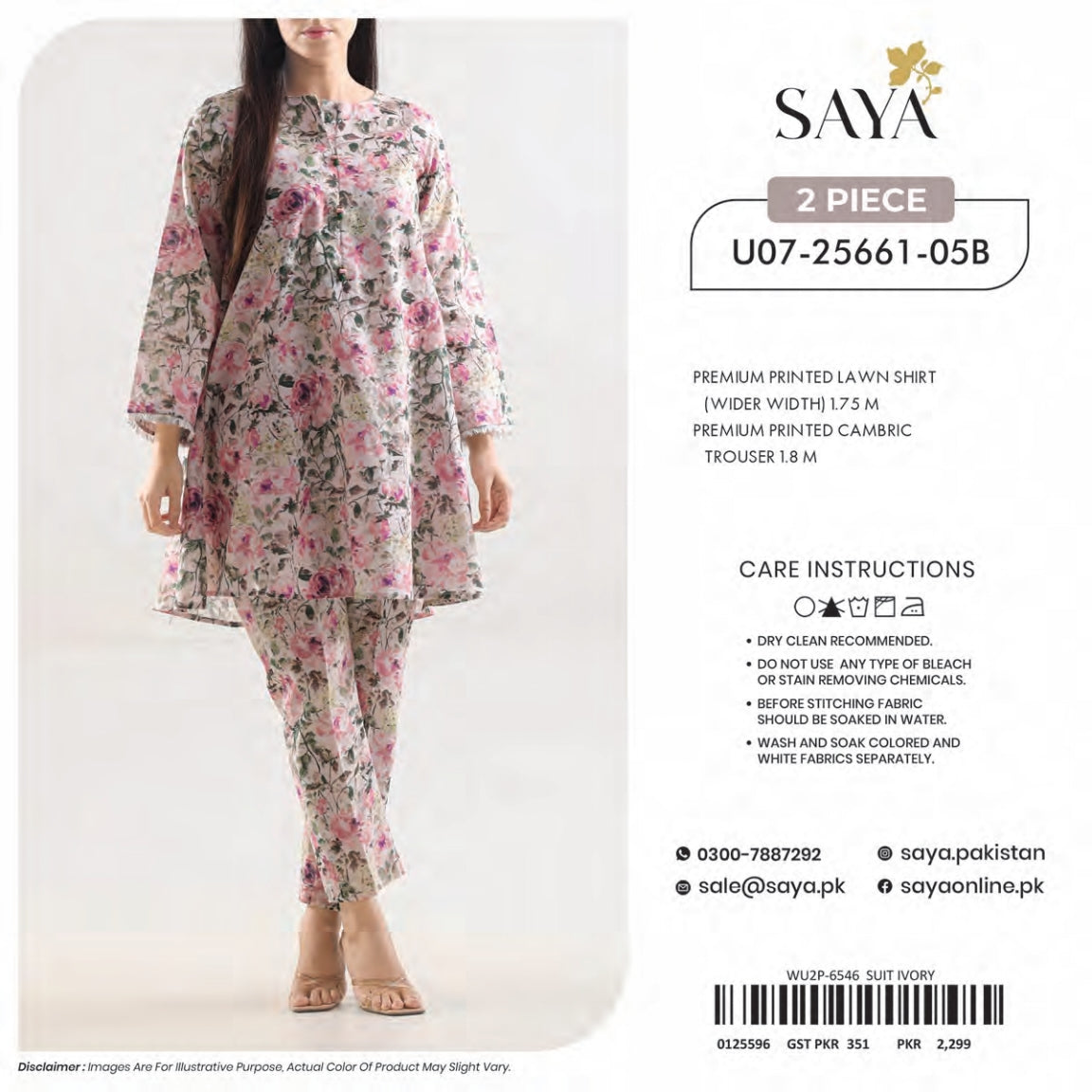 Saya 2-Pieces Allover Digital Printed Lawn Shirt Trouser 16 PCS Set.