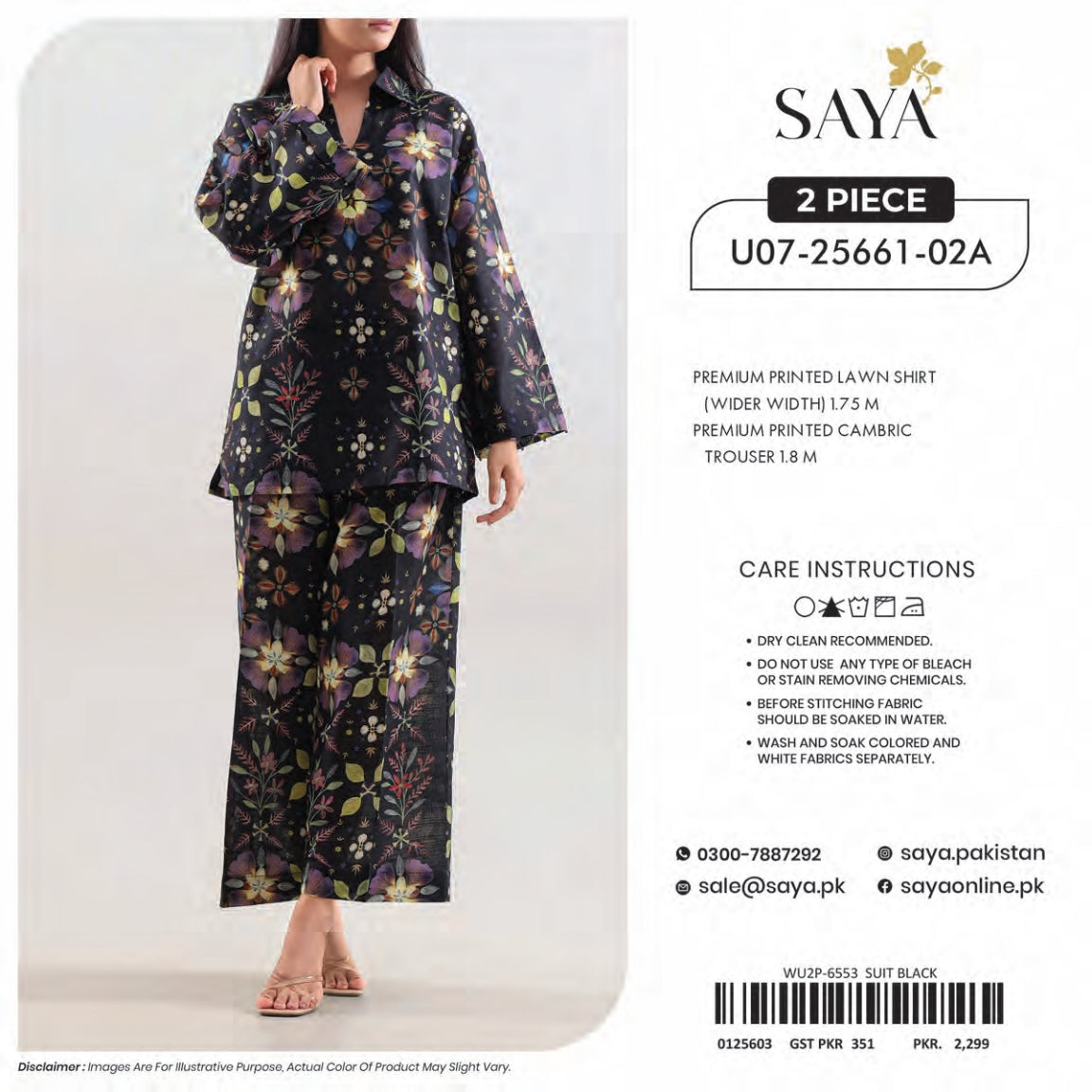 Saya 2-Pieces Allover Digital Printed Lawn Shirt Trouser 16 PCS Set.