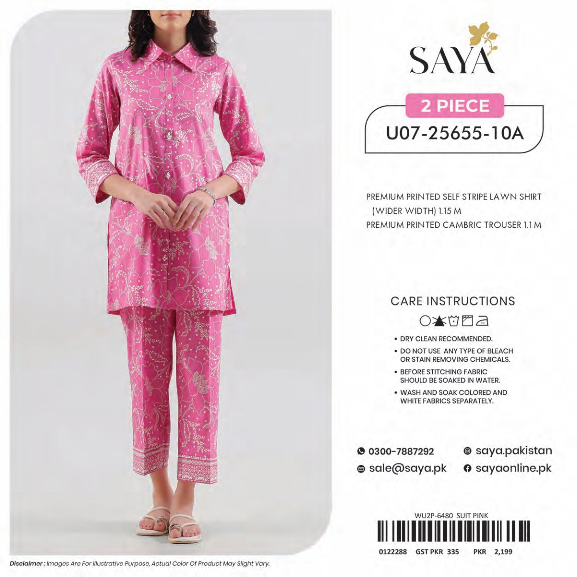 Saya 2-Pieces Allover Digital Printed Lawn Shirt Trouser 16 PCS Set.