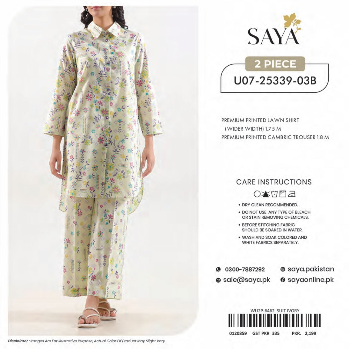 Saya 2-Pieces Allover Digital Printed Lawn Shirt Trouser 16 PCS Set.