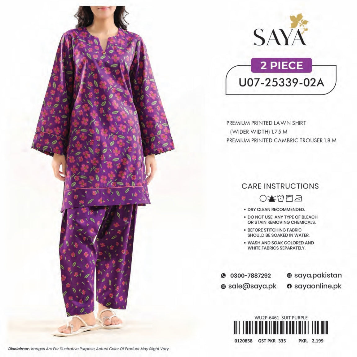 Saya 2-Pieces Allover Digital Printed Lawn Shirt Trouser 16 PCS Set.