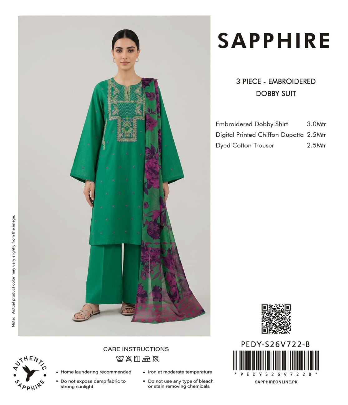 Sapphire V-02 2026 3 Peices Embroidered Lawn 10 Pcs Set