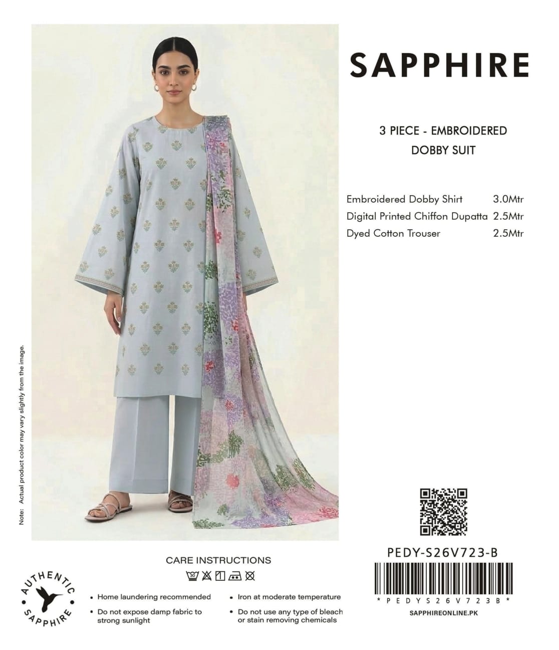 Sapphire V-02 2026 3 Peices Embroidered Lawn 10 Pcs Set
