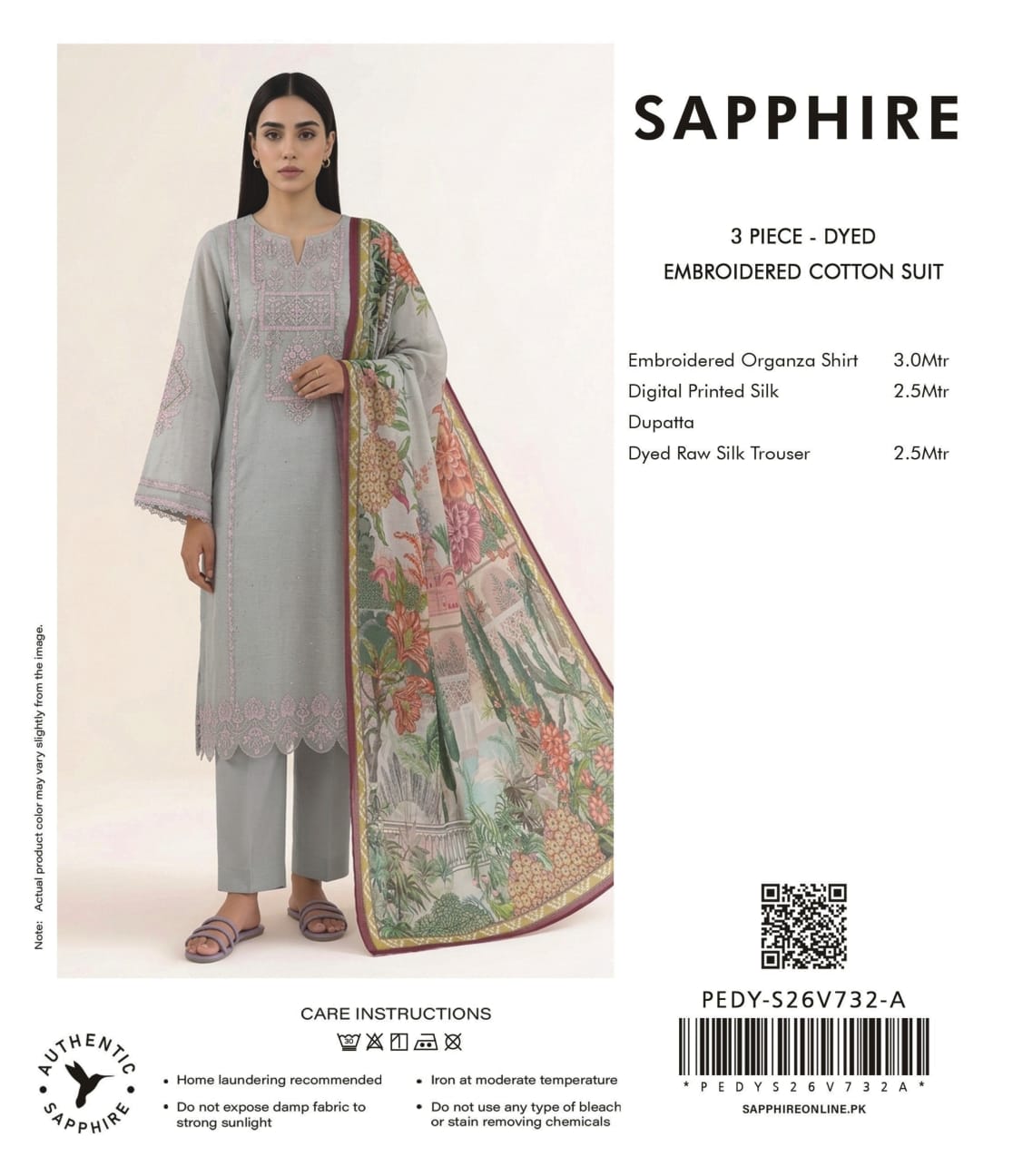 Sapphire V-02 2026 3 Peices Embroidered Lawn 10 Pcs Set