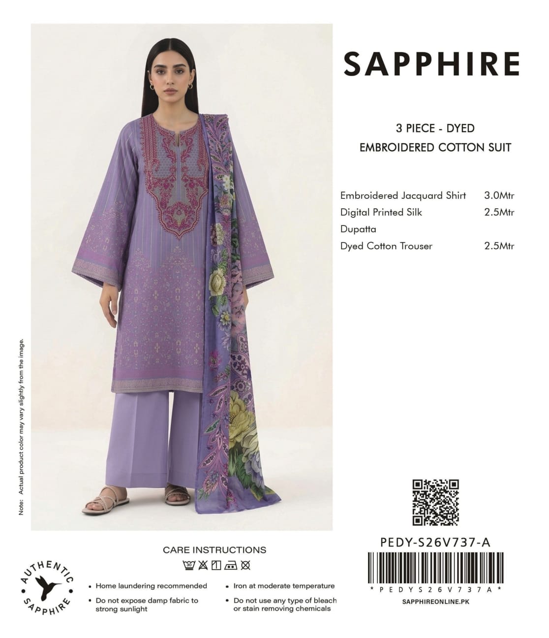 Sapphire V-02 2026 3 Peices Embroidered Lawn 10 Pcs Set