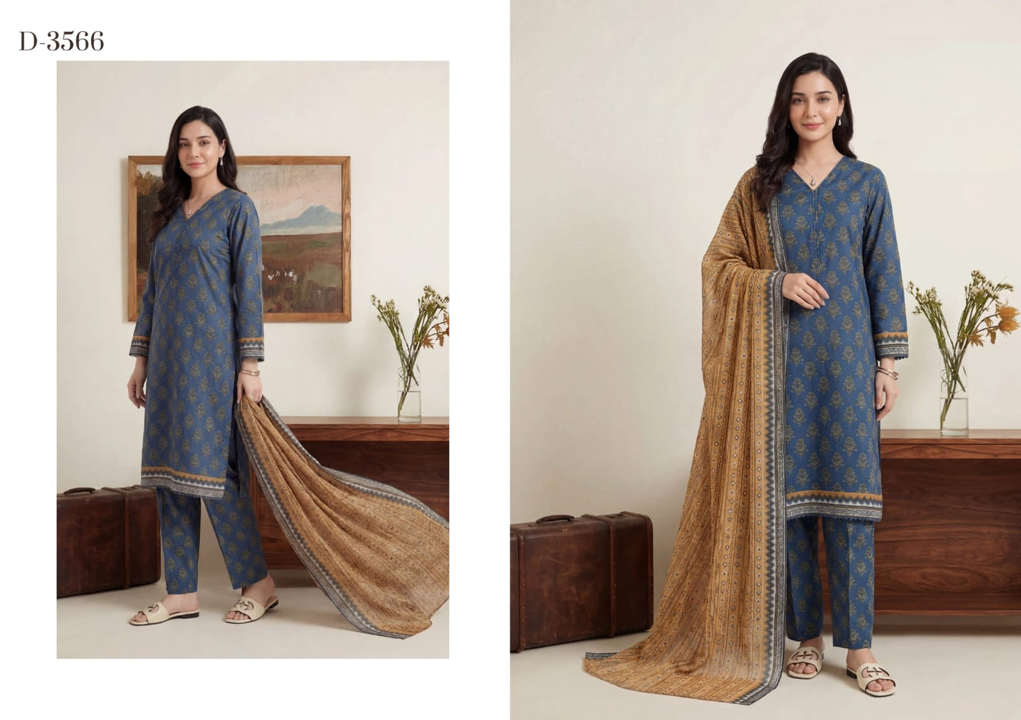 New Rotary By Shahid Tawakkal 3 Peices  Rotary Printed Lawn 11 Pcs Set