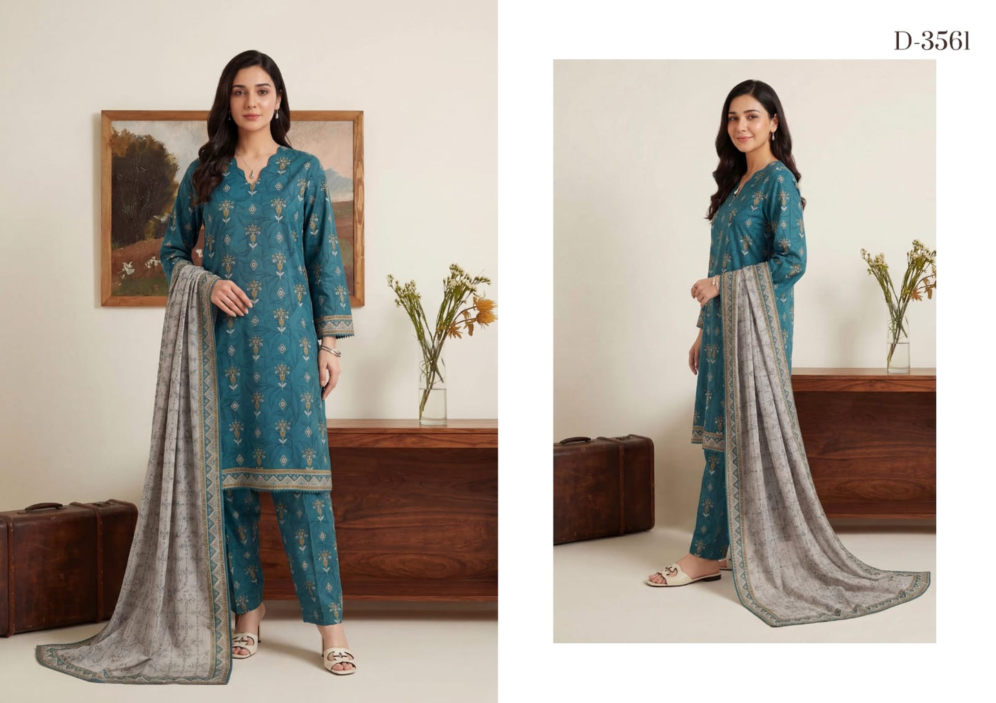 New Rotary By Shahid Tawakkal 3 Peices  Rotary Printed Lawn 11 Pcs Set