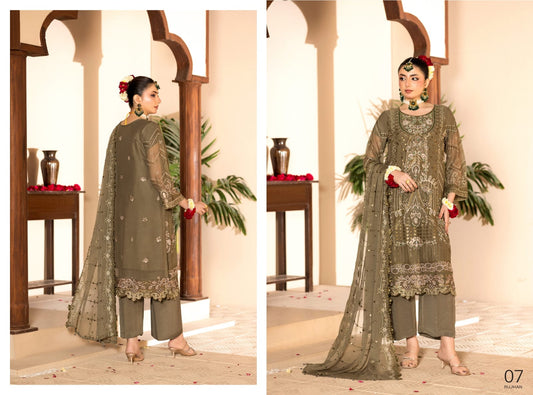 Rujhaan Presents SOLIS 3 Peices Luxury Embroidered Shiffon With Hand Embellishment 08 Pcs Set