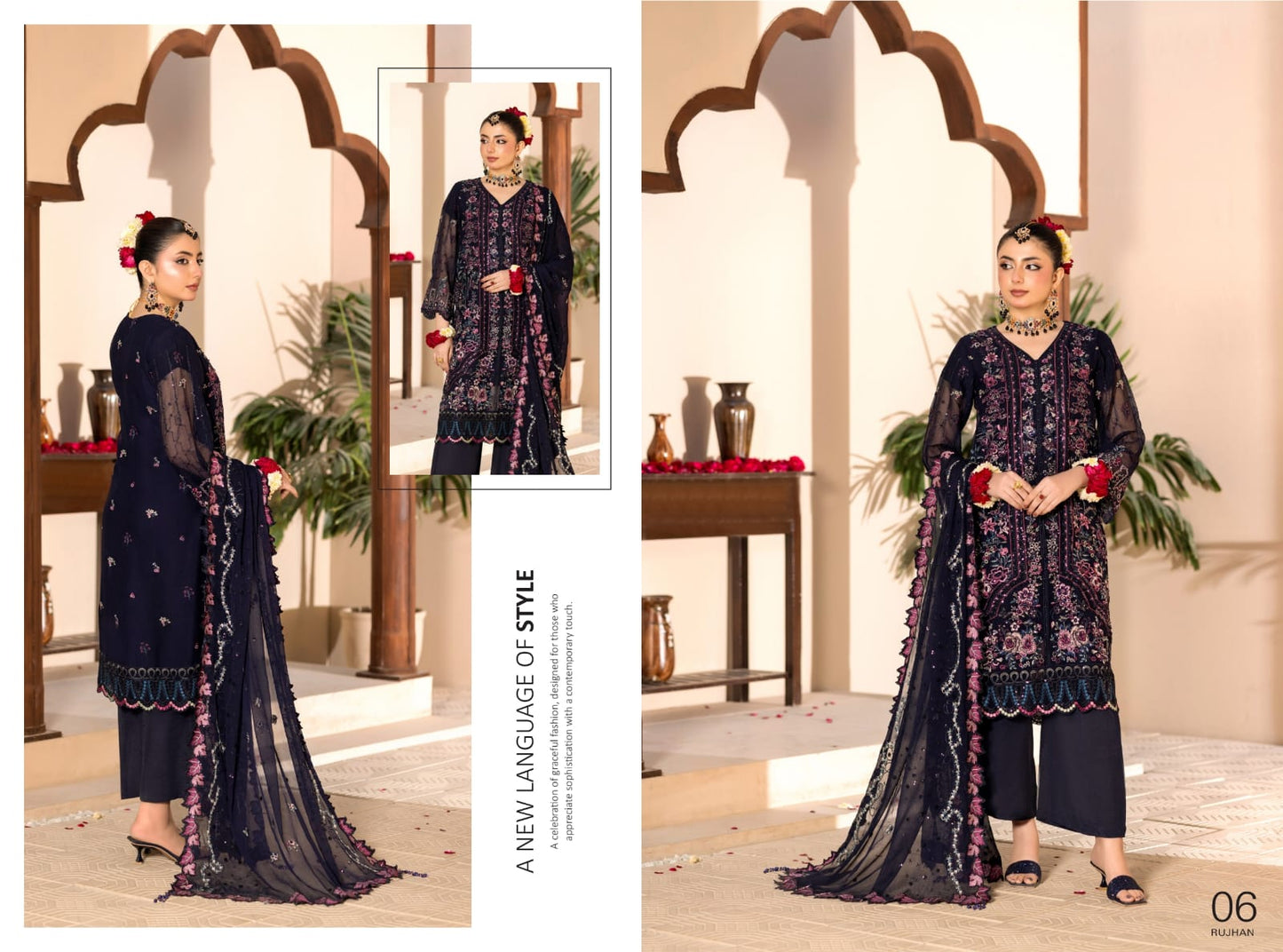 Rujhaan Presents SOLIS 3 Peices Luxury Embroidered Shiffon With Hand Embellishment 08 Pcs Set
