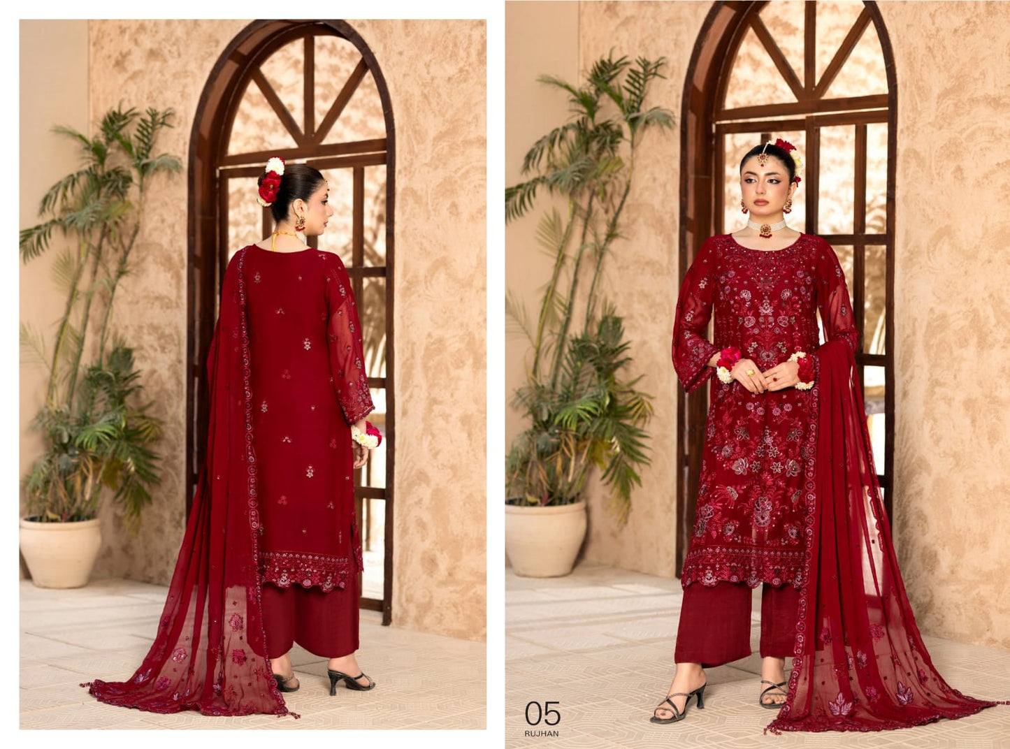 Rujhaan Presents SOLIS 3 Peices Luxury Embroidered Shiffon With Hand Embellishment 08 Pcs Set