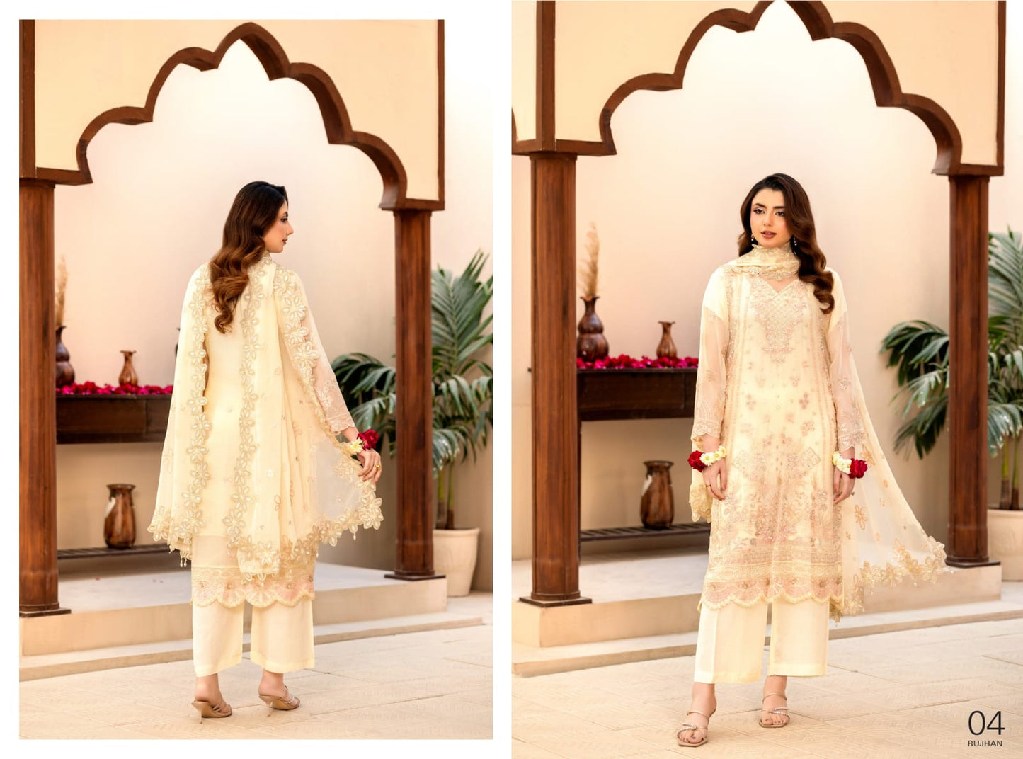 Rujhaan Presents SOLIS 3 Peices Luxury Embroidered Shiffon With Hand Embellishment 08 Pcs Set