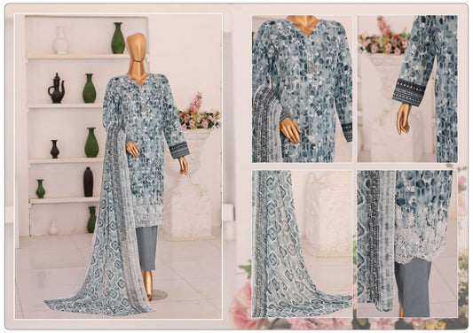 HZ Premium Vol-02 3 Peices Embroidered with Printed Chikankari 05 Pcs Set