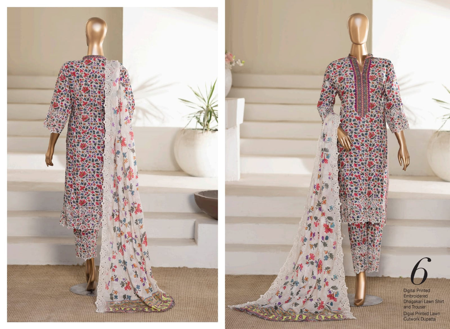 MTF Cool & Classy Vibes 3 Peices Digital Printed Embroidered Dhagakari Lawn 12 Pcs Set