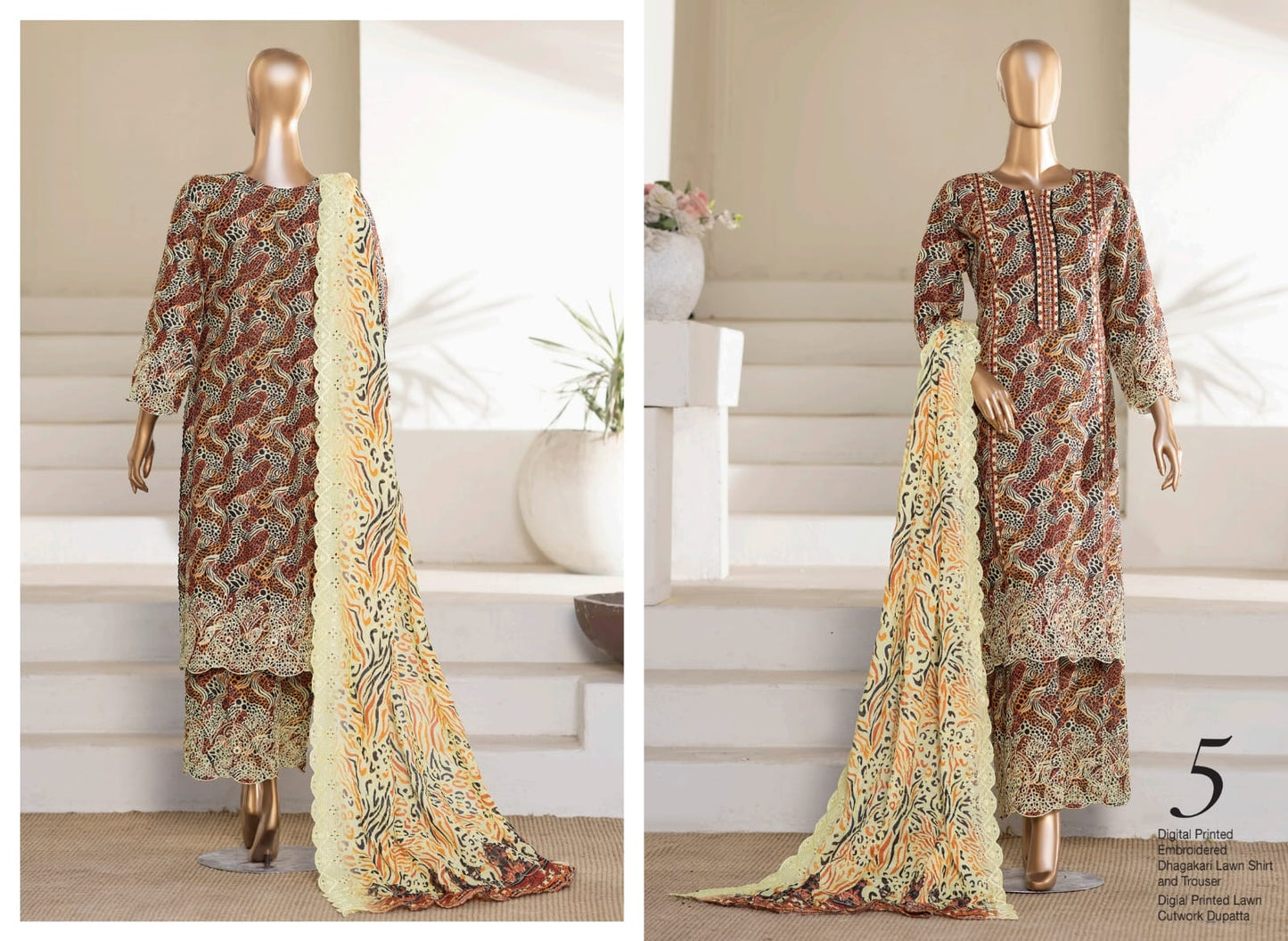 MTF Cool & Classy Vibes 3 Peices Digital Printed Embroidered Dhagakari Lawn 12 Pcs Set