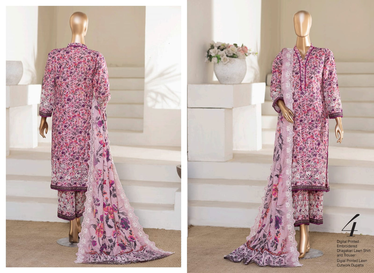 MTF Cool & Classy Vibes 3 Peices Digital Printed Embroidered Dhagakari Lawn 12 Pcs Set