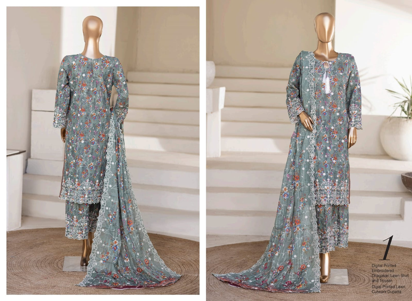 MTF Cool & Classy Vibes 3 Peices Digital Printed Embroidered Dhagakari Lawn 12 Pcs Set
