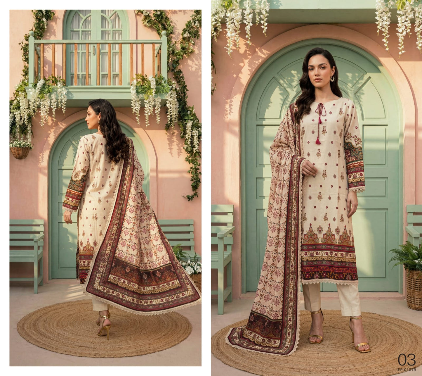 Premium Lawn Print 2026 By Elaya 3 Peices  Digital Printed Lawn 15 Pcs Set