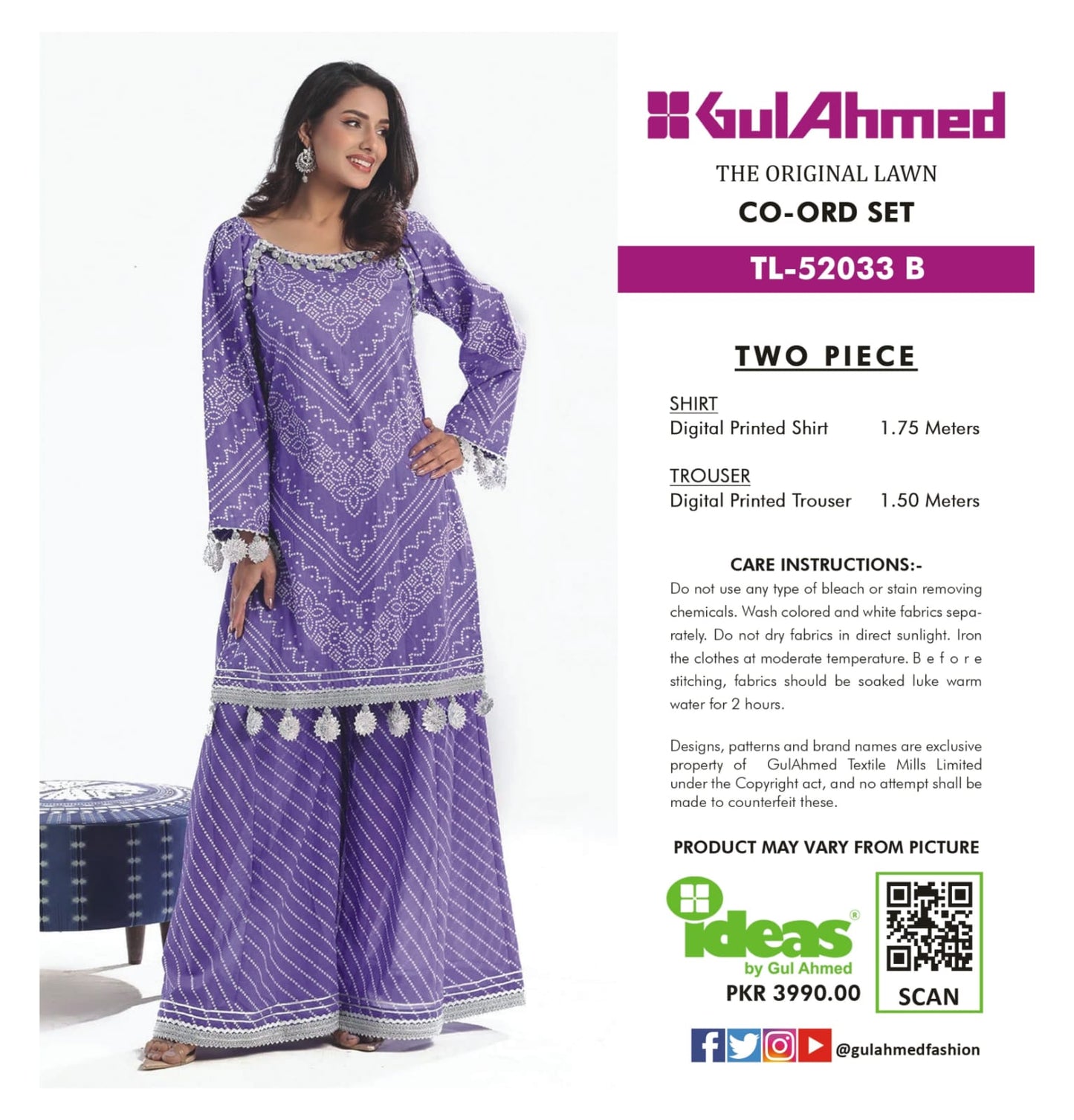 Gul Ahmed Co-ord Set 2 Peices Shirt Trouser Luxury Digital Printed Air Jet Lawn 10 Pcs Set