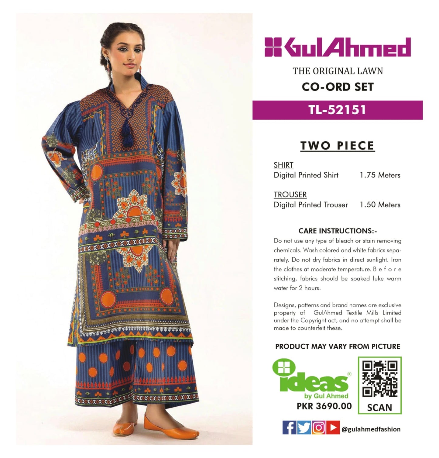 Gul Ahmed Co-ord Set 2 Peices Shirt Trouser Luxury Digital Printed Air Jet Lawn 10 Pcs Set