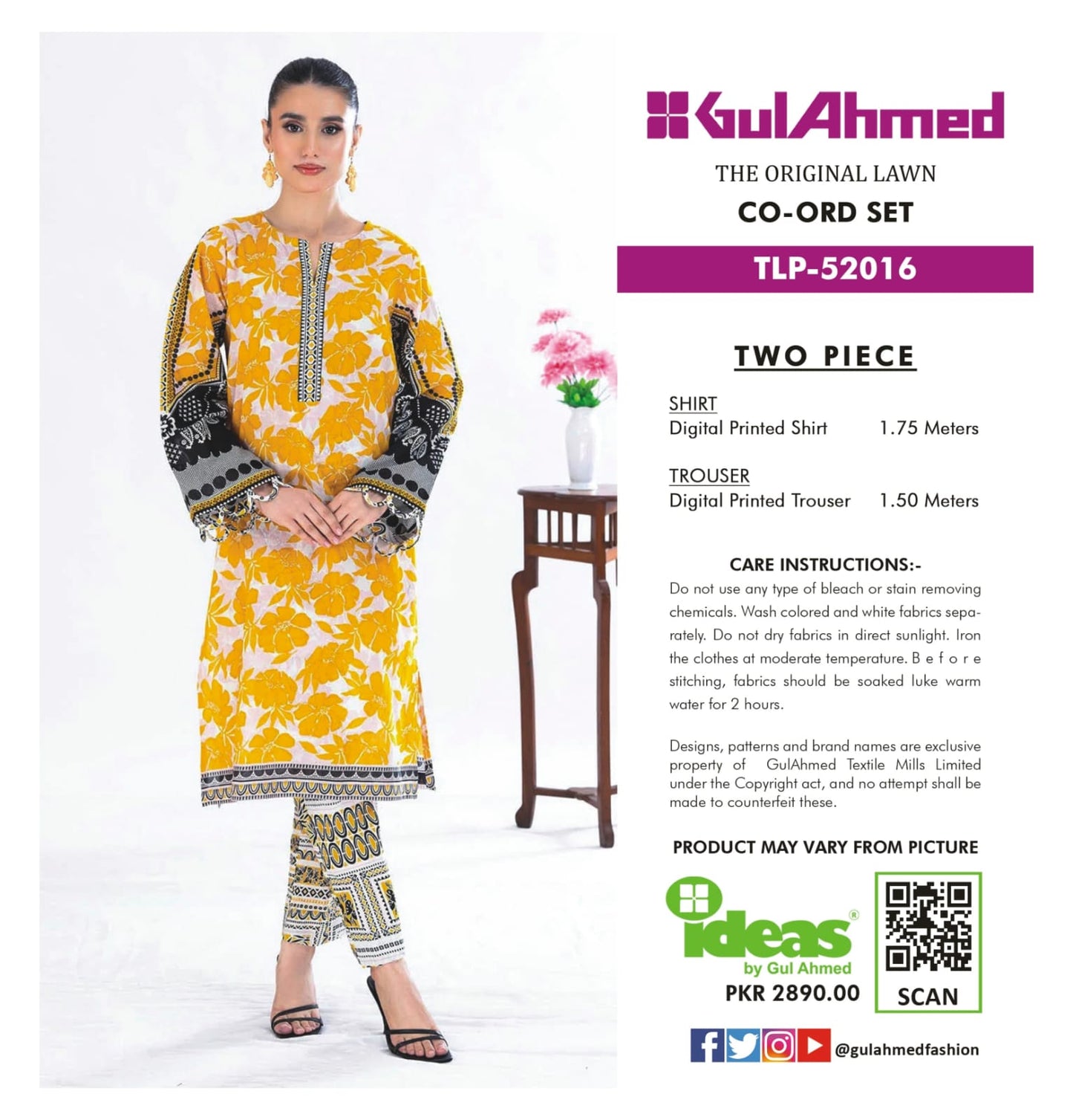 Gul Ahmed Co-ord Set 2 Peices Shirt Trouser Luxury Digital Printed Air Jet Lawn 10 Pcs Set