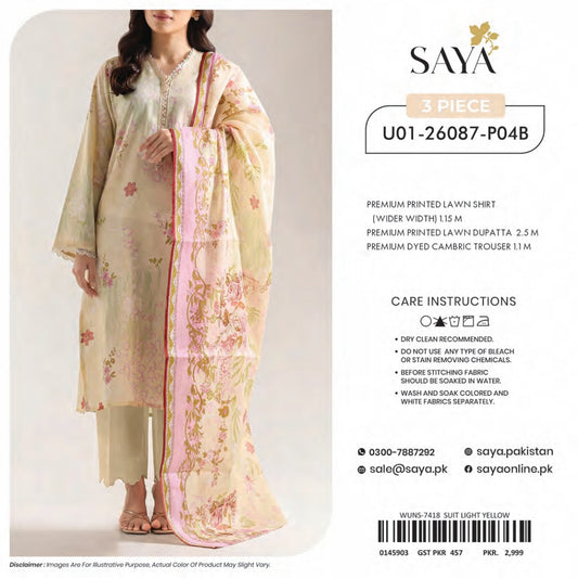 Saya Premium Printed Lawn 3 Peices Printed Lawn 08 Pcs Set