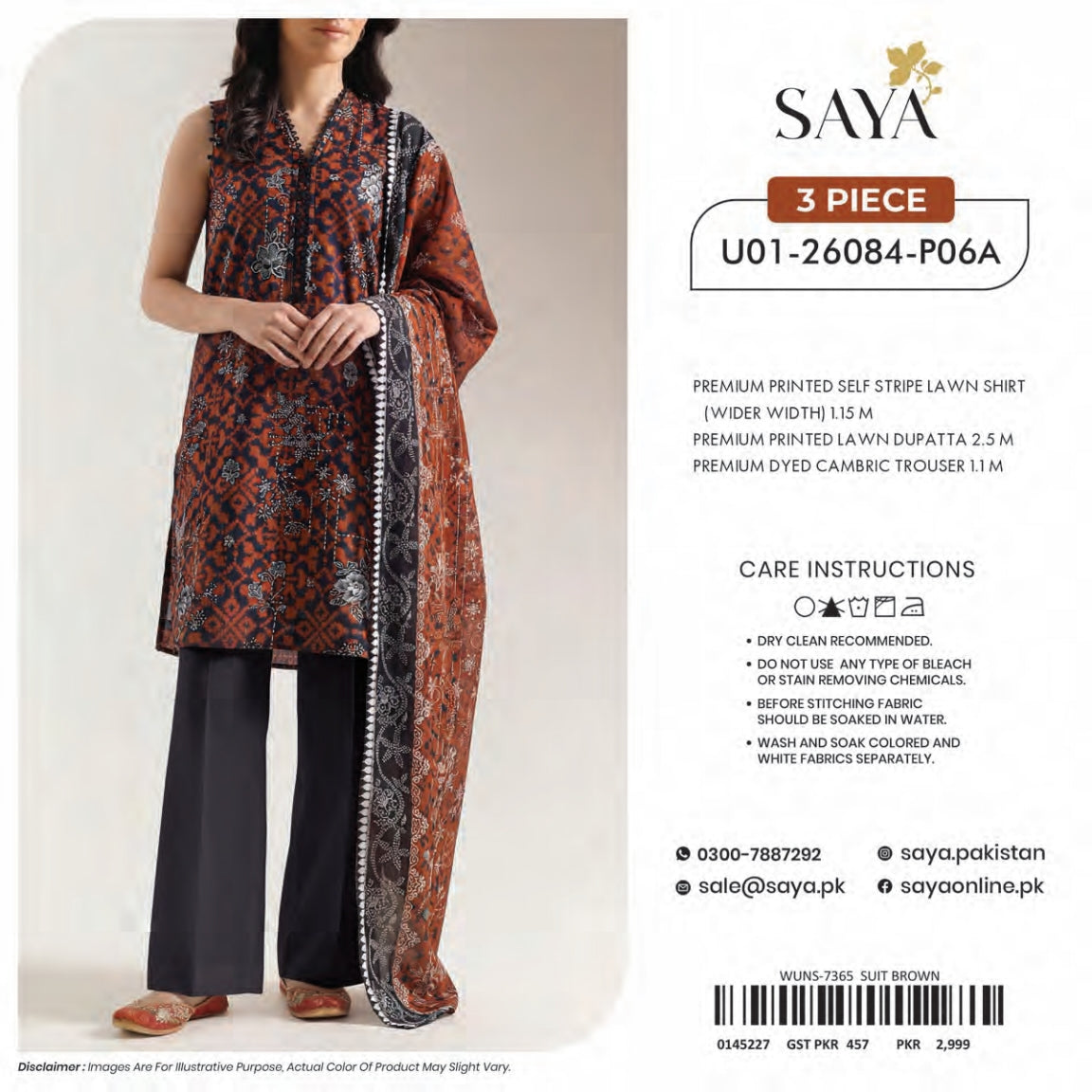 Saya Premium Printed Lawn 3 Peices Printed Lawn 08 Pcs Set