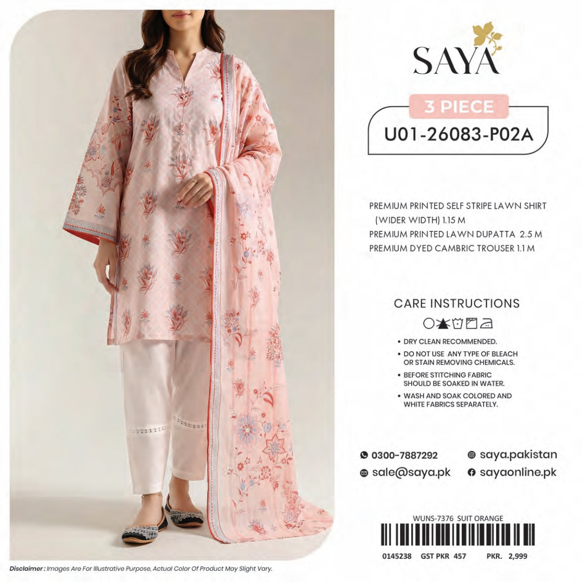 Saya Premium Printed Lawn 3 Peices Printed Lawn 08 Pcs Set