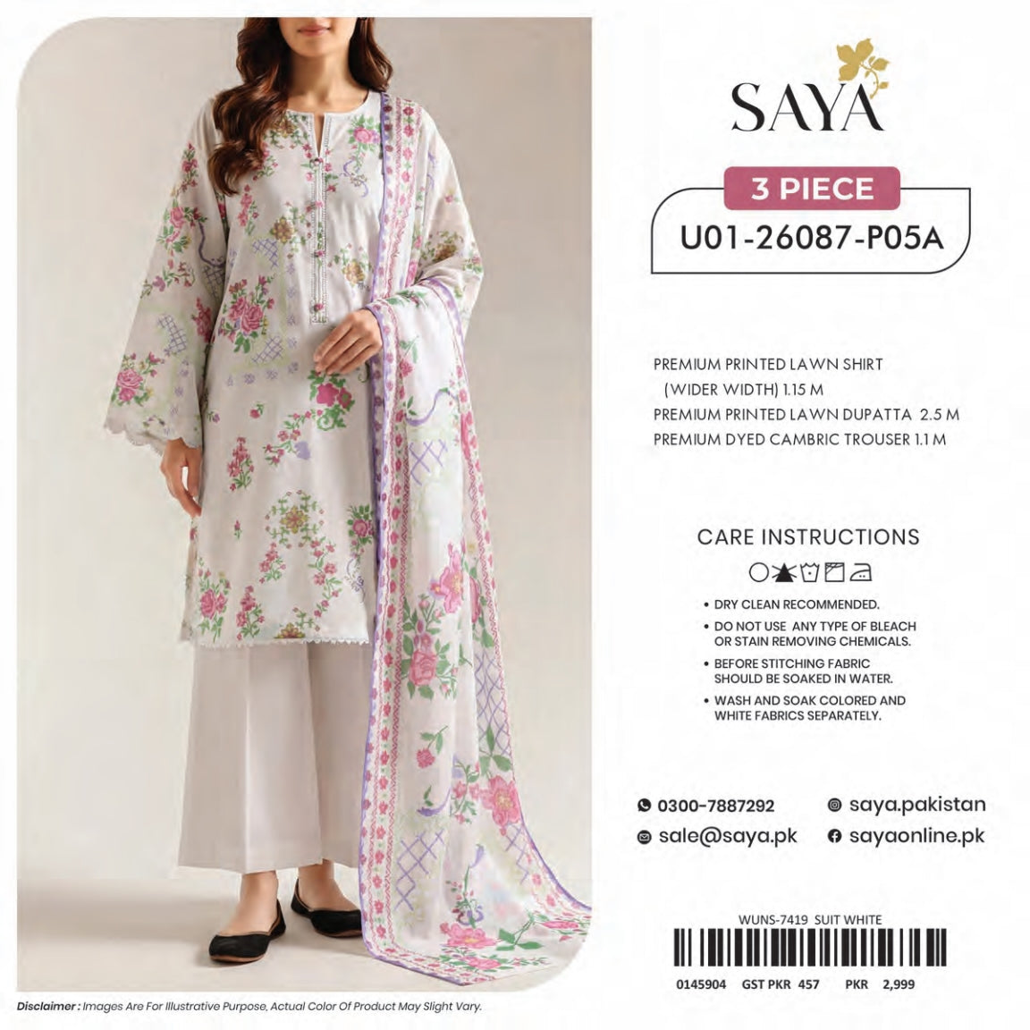 Saya Premium Printed Lawn 3 Peices Printed Lawn 08 Pcs Set