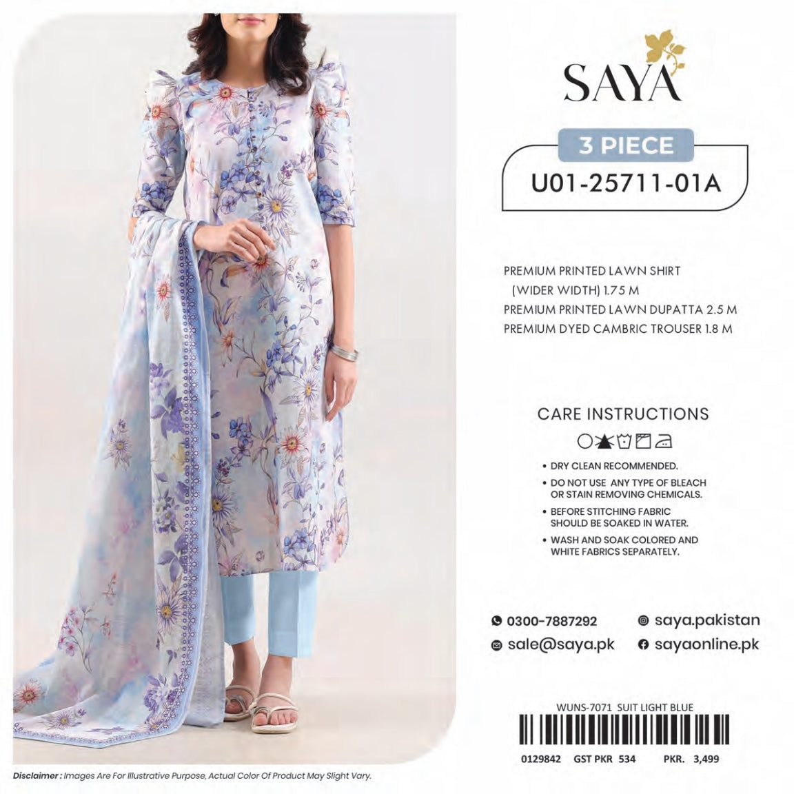Saya Premium Printed Lawn 3 Peices Printed Lawn 08 Pcs Set