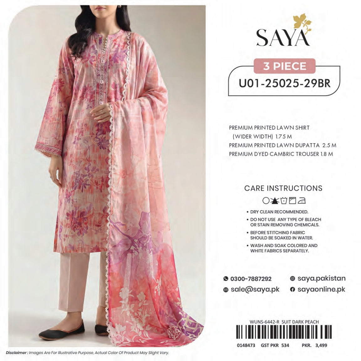 Saya Premium Printed Lawn 3 Peices Printed Lawn 08 Pcs Set