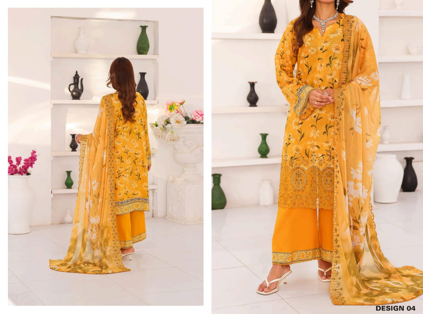 Nisa By Hafiz Textile 3 Peices Embroidered, Chikenkari Cutwork Collection 10 Pcs Set
