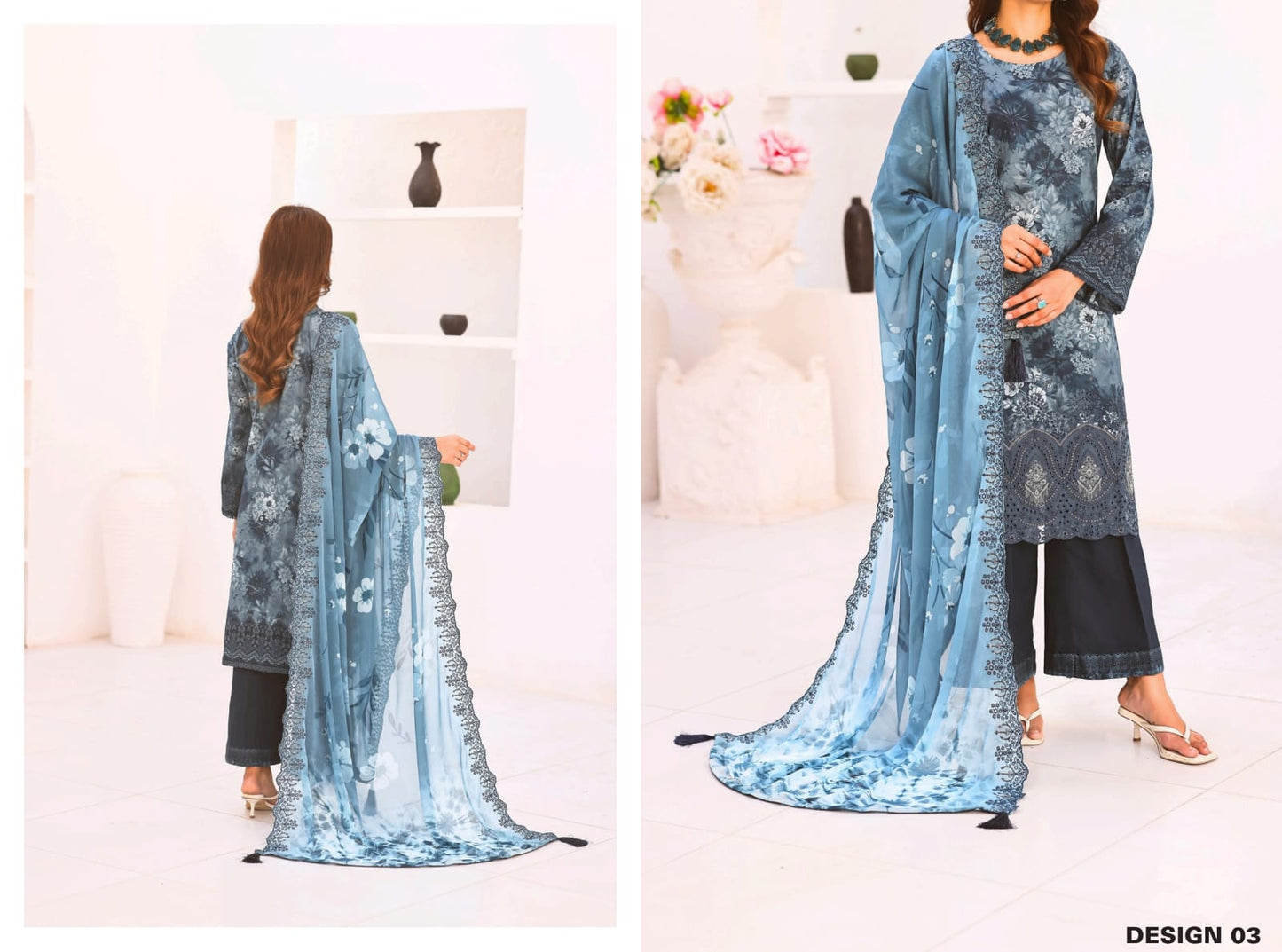 Nisa By Hafiz Textile 3 Peices Embroidered, Chikenkari Cutwork Collection 10 Pcs Set