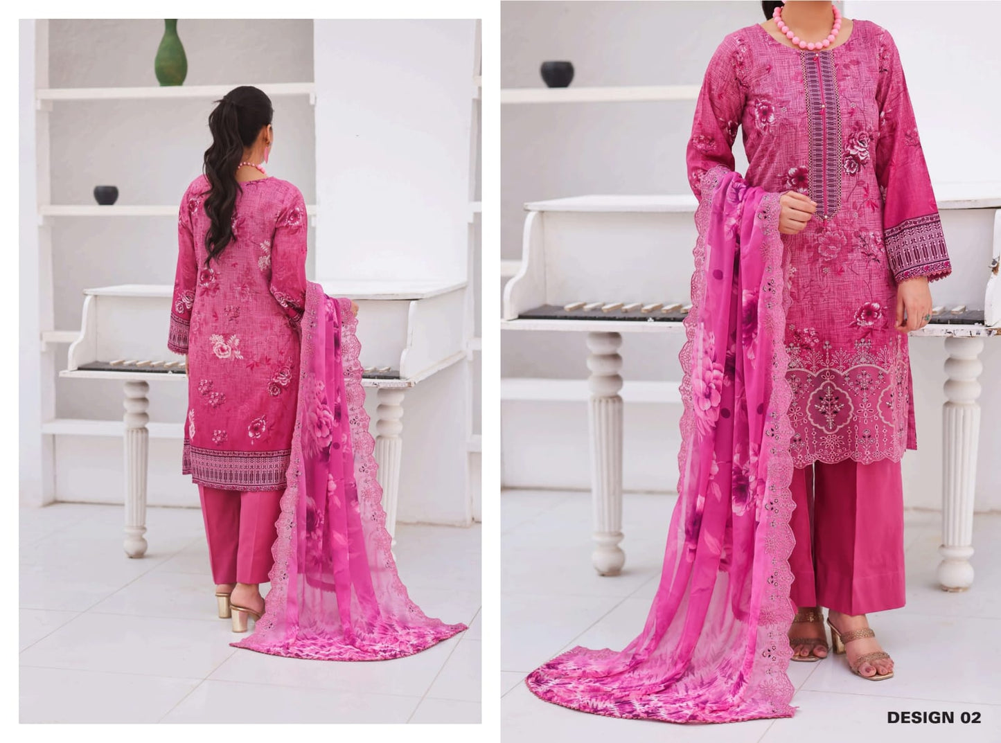 Nisa By Hafiz Textile 3 Peices Embroidered, Chikenkari Cutwork Collection 10 Pcs Set