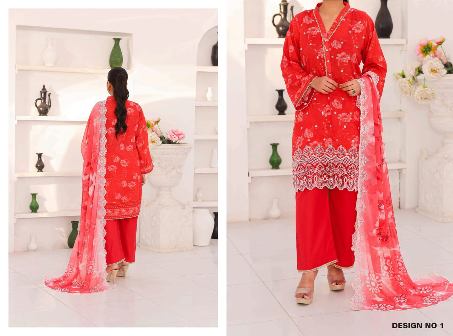 Nisa By Hafiz Textile 3 Peices Embroidered, Chikenkari Cutwork Collection 10 Pcs Set