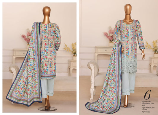 MTF Summer Queen 3 Peices Digital Printed Embroidered Lawn 12 Pcs Set