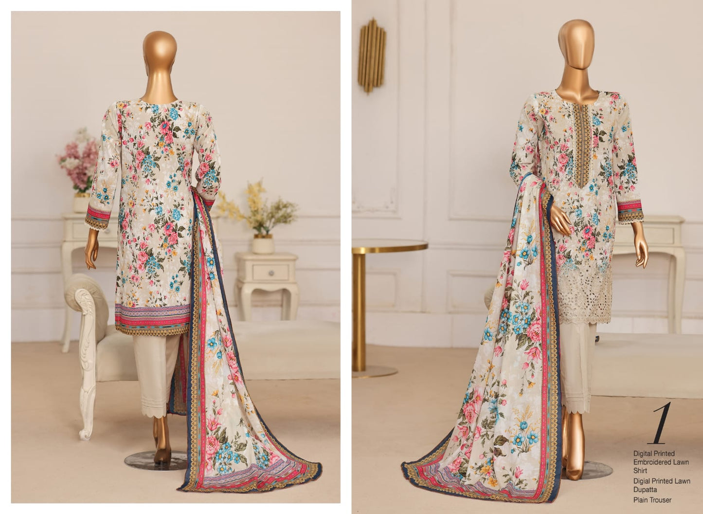 MTF Summer Queen 3 Peices Digital Printed Embroidered Lawn 12 Pcs Set