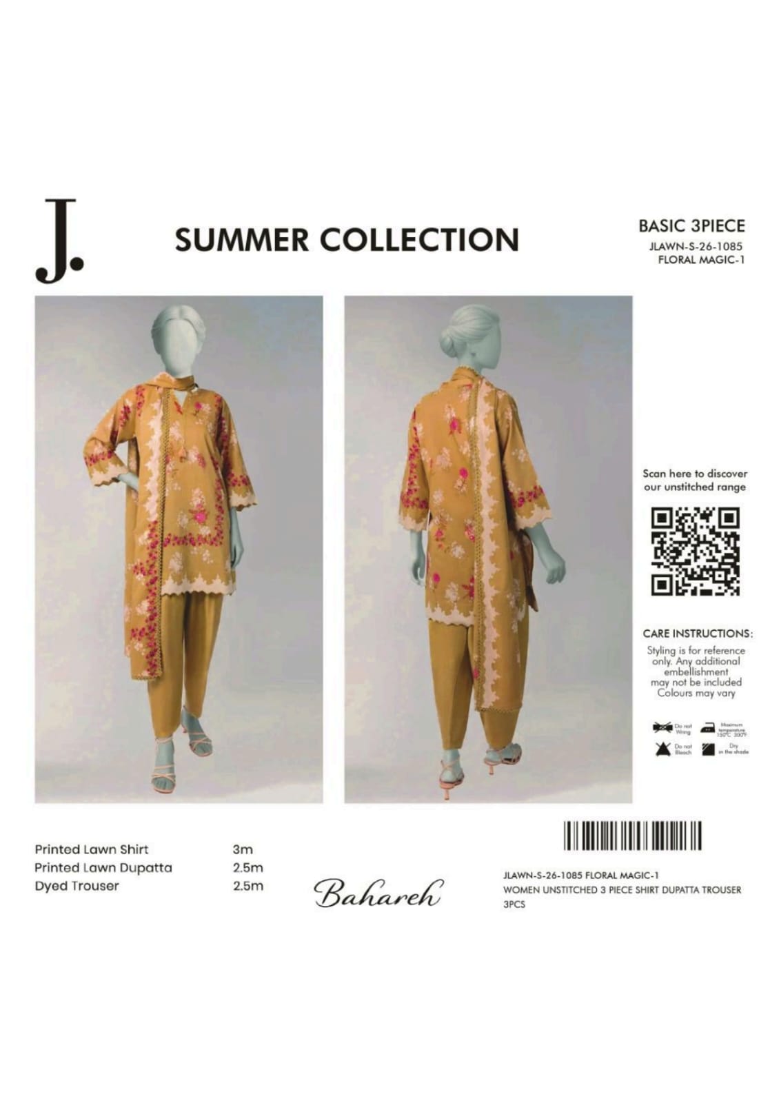 Summer Collection By Junaid Jamshed j. V-02 3 Peices Digital Printed Lawn 10 Pcs Set