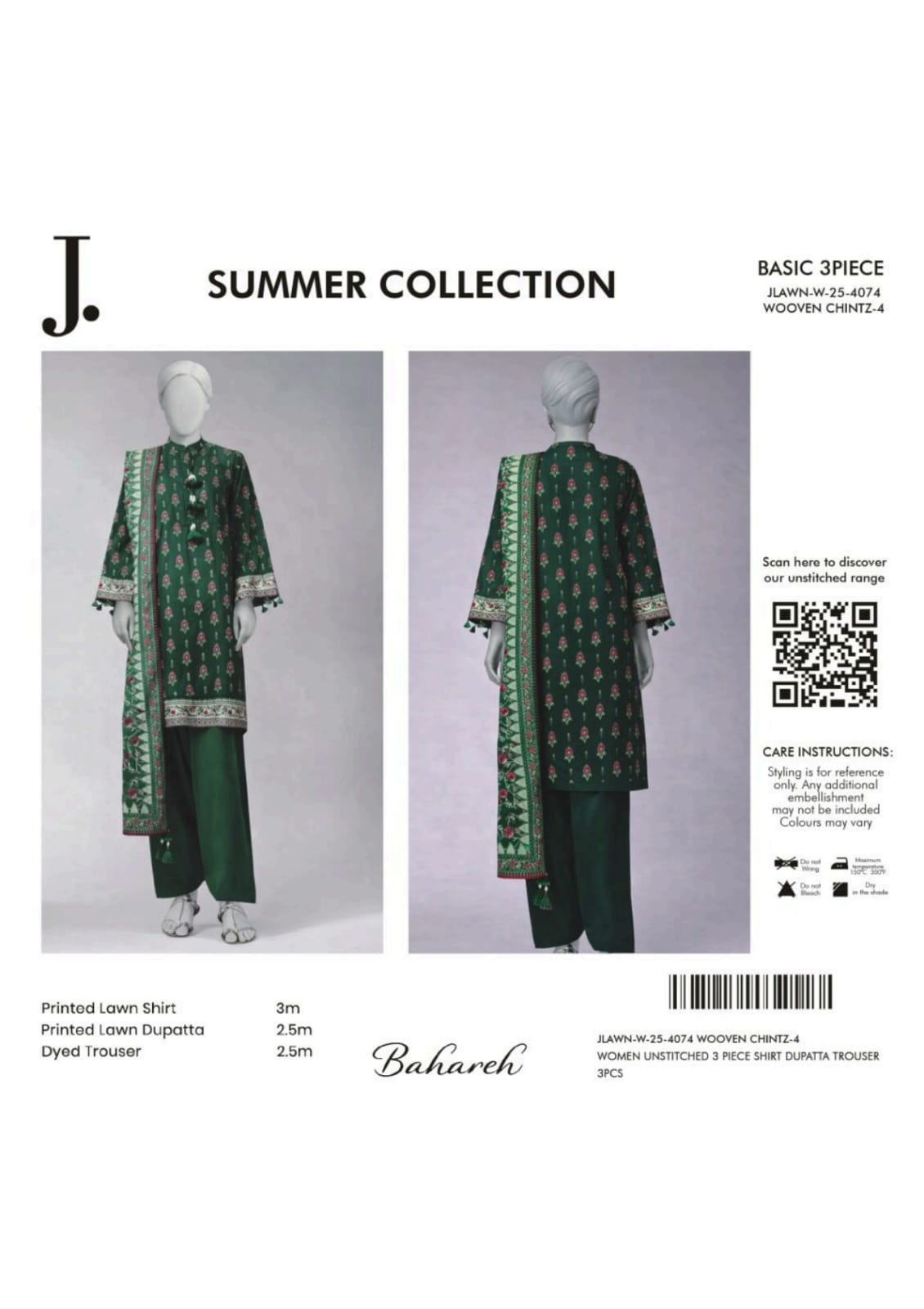 Summer Collection By Junaid Jamshed j. V-02 3 Peices Digital Printed Lawn 10 Pcs Set