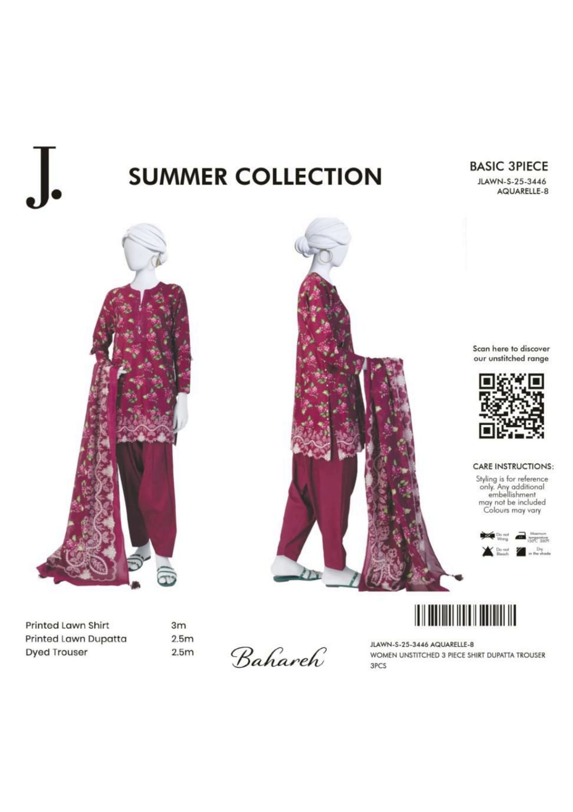 Summer Collection By Junaid Jamshed j. V-02 3 Peices Digital Printed Lawn 10 Pcs Set