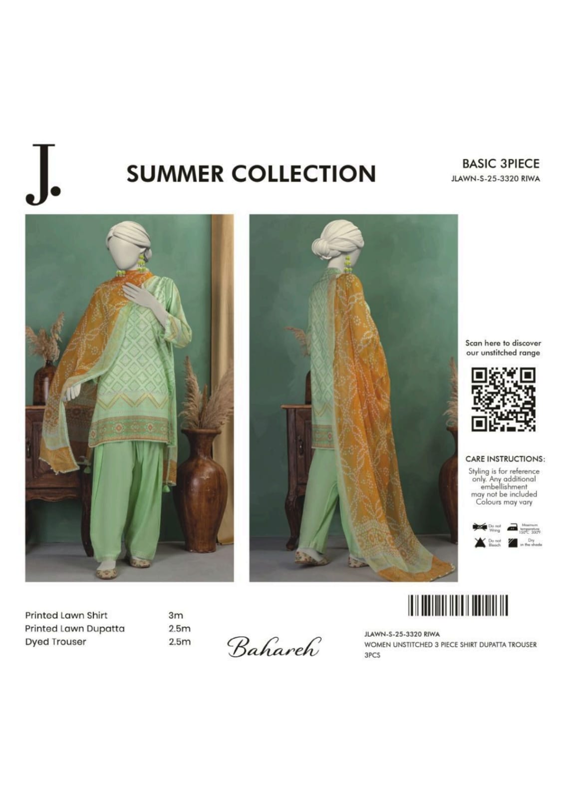 Summer Collection By Junaid Jamshed j. V-02 3 Peices Digital Printed Lawn 10 Pcs Set