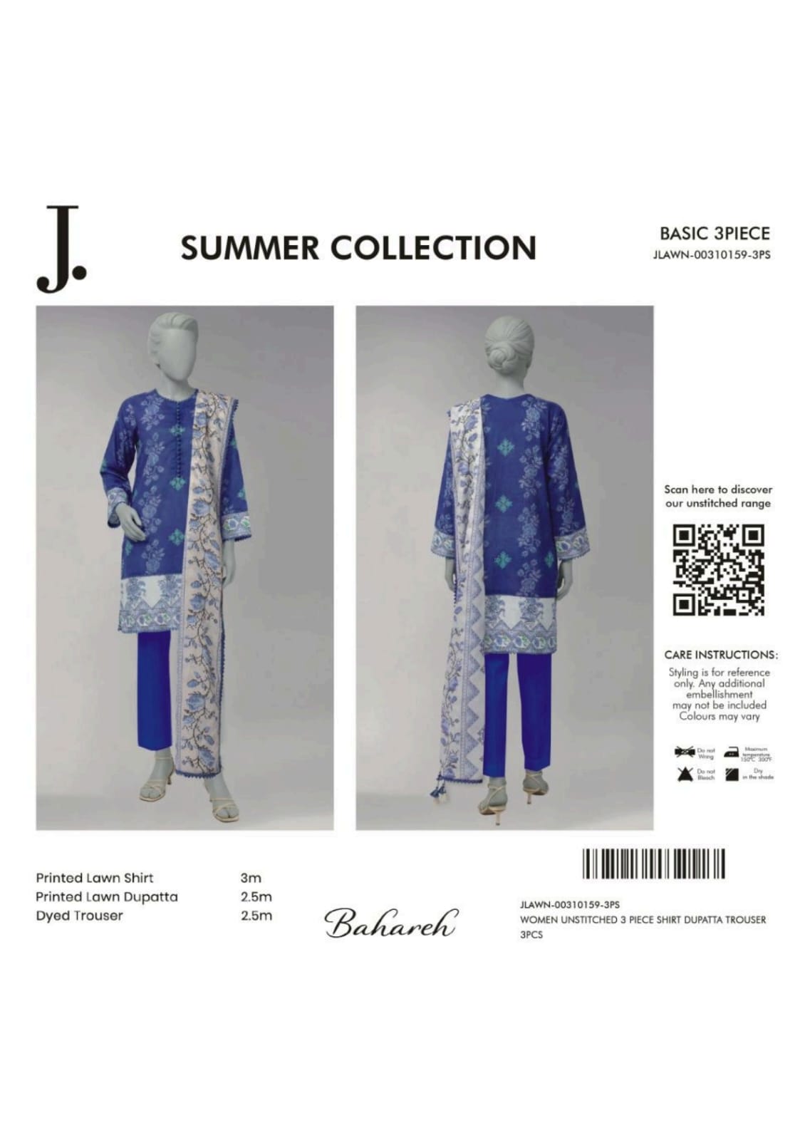 Summer Collection By Junaid Jamshed j. V-02 3 Peices Digital Printed Lawn 10 Pcs Set