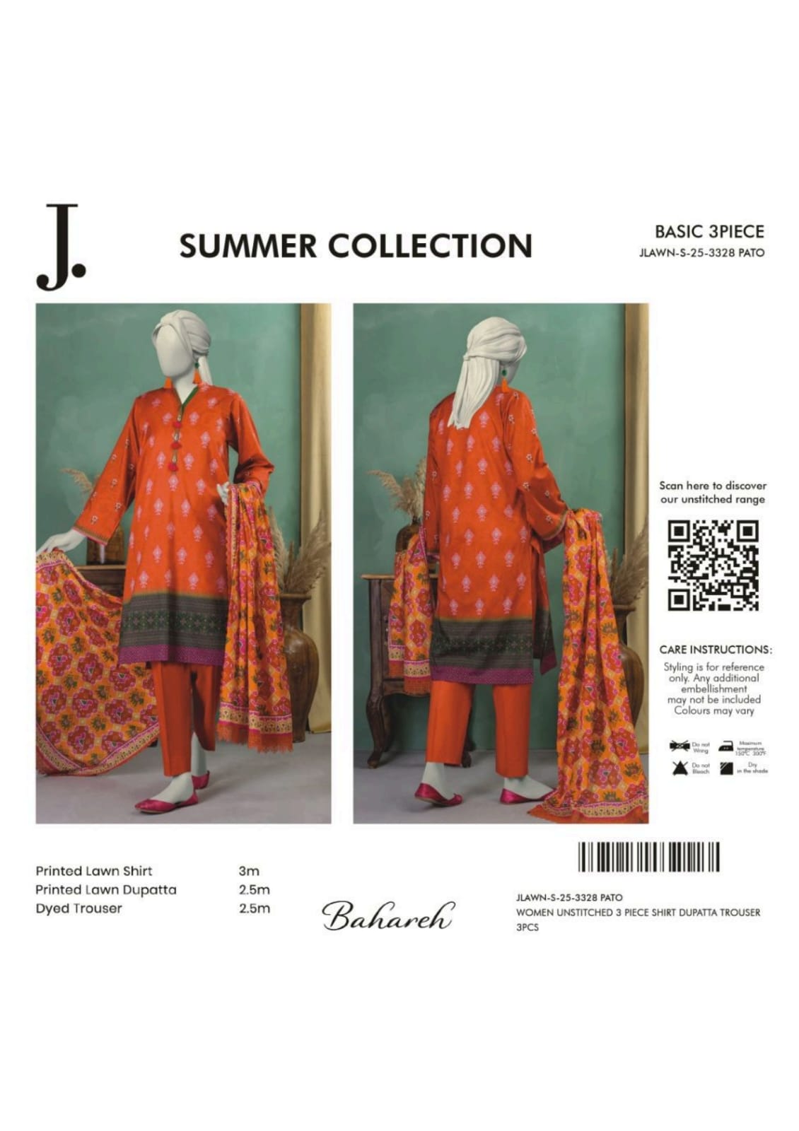 Summer Collection By Junaid Jamshed j. V-02 3 Peices Digital Printed Lawn 10 Pcs Set
