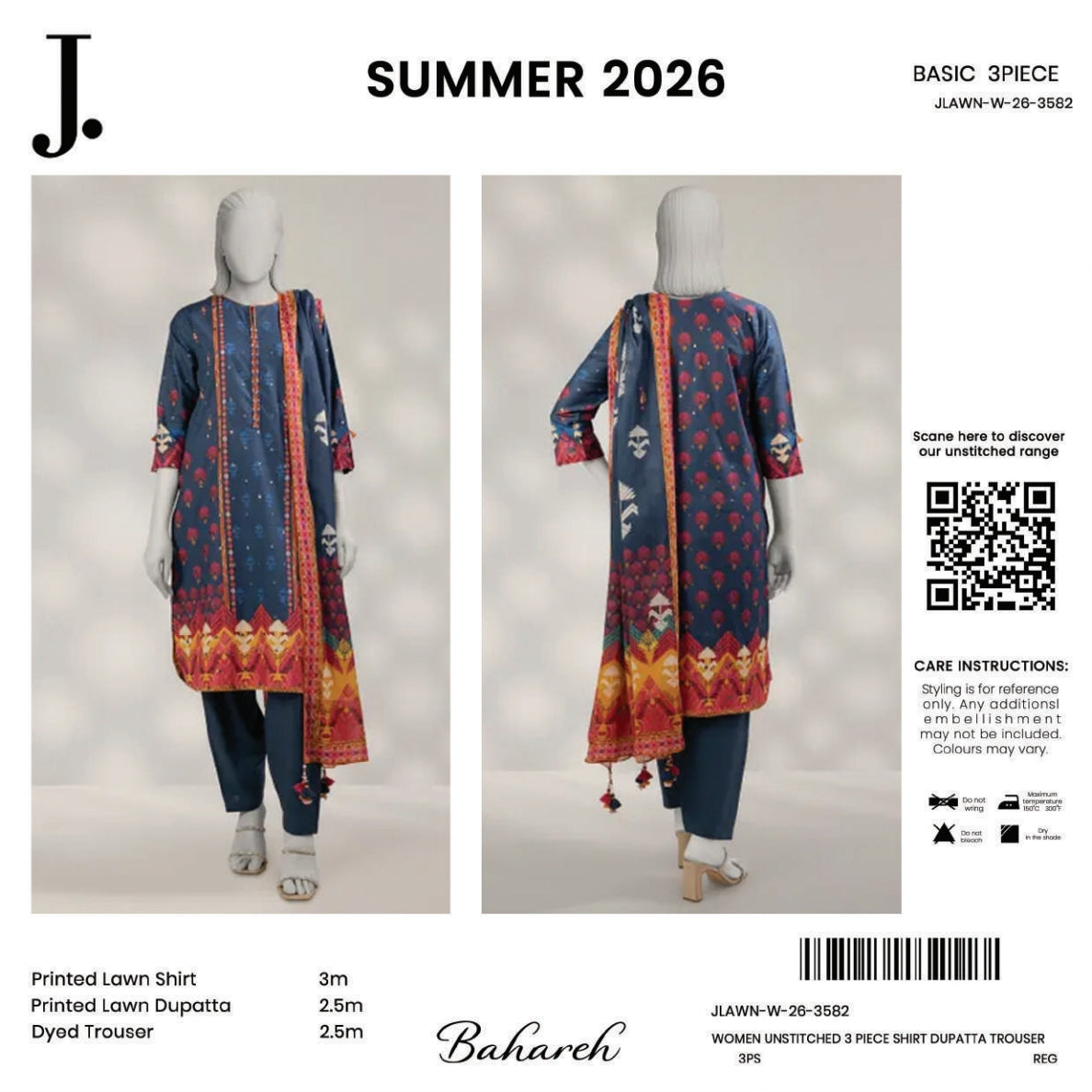 Summer Collection By Junaid Jamshed J. V.03 3 Peices Digital Printed Lawn 30 Pcs Set