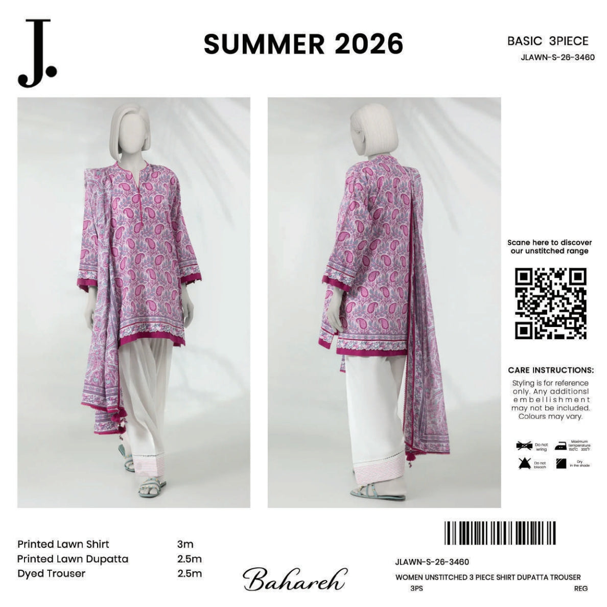 Summer Collection By Junaid Jamshed J. V.03 3 Peices Digital Printed Lawn 30 Pcs Set