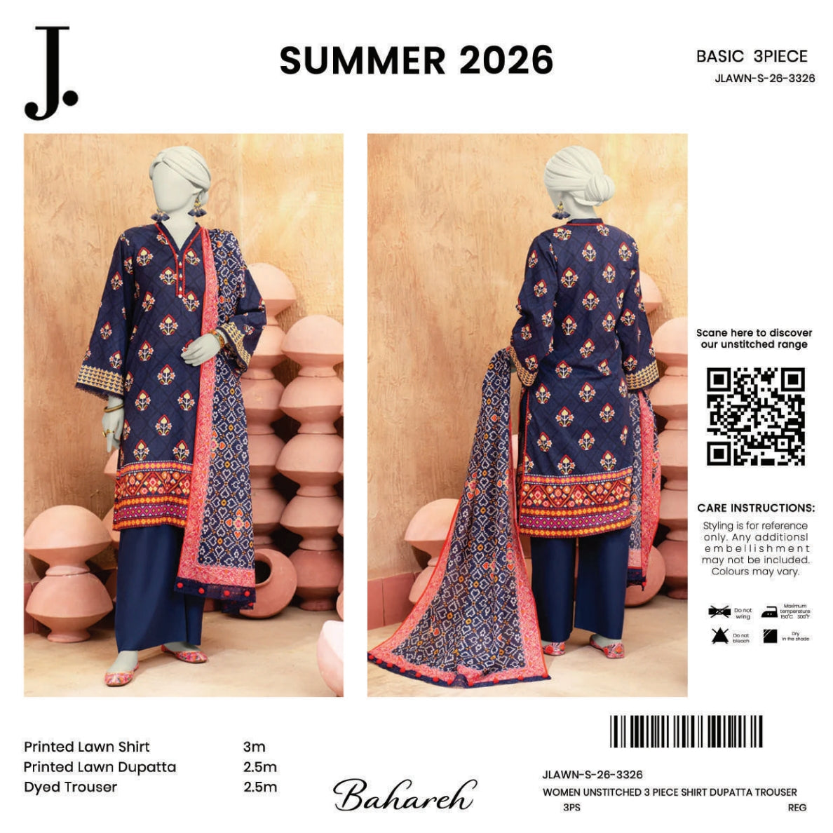 Summer Collection By Junaid Jamshed J. V.03 3 Peices Digital Printed Lawn 30 Pcs Set