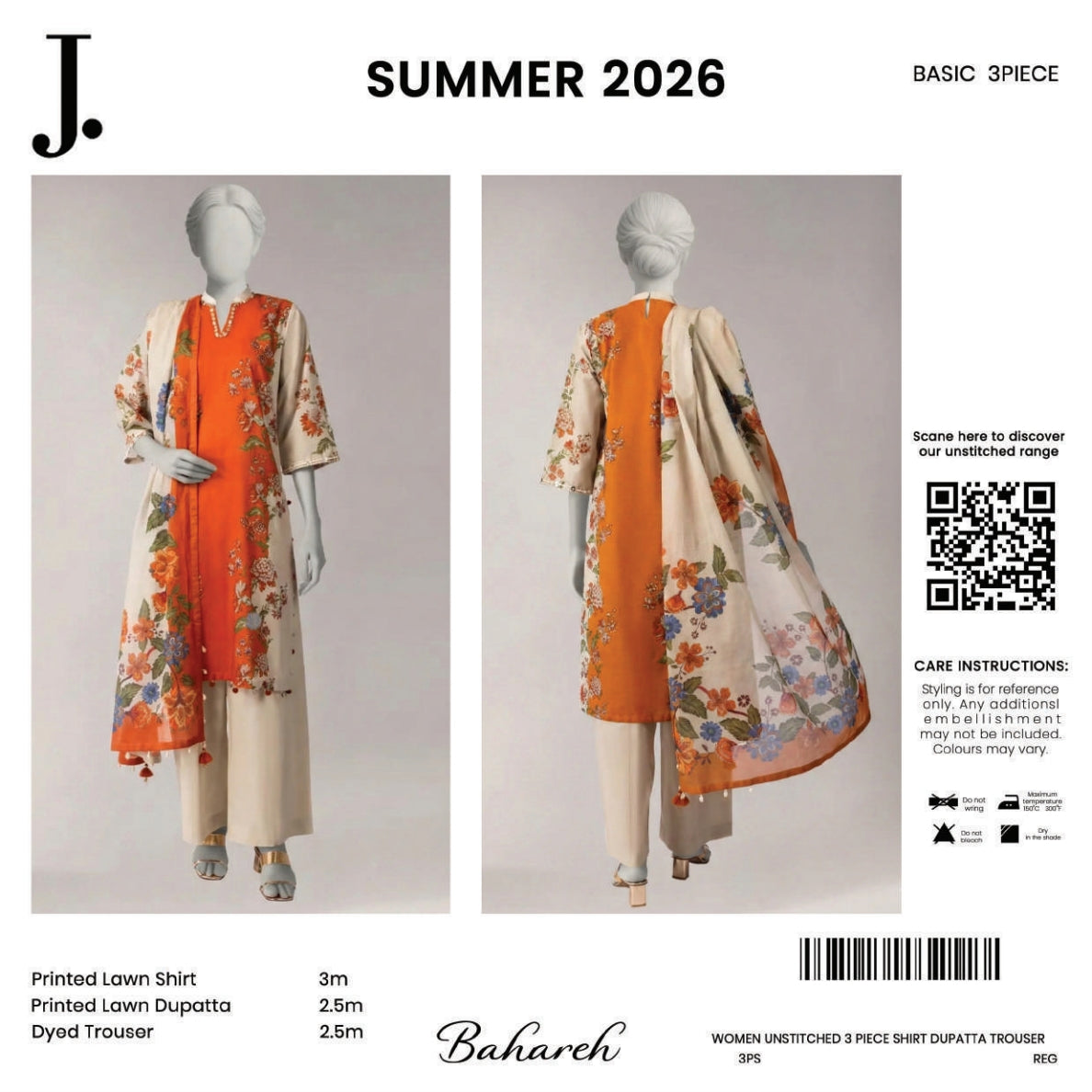 Summer Collection By Junaid Jamshed J. V.03 3 Peices Digital Printed Lawn 30 Pcs Set