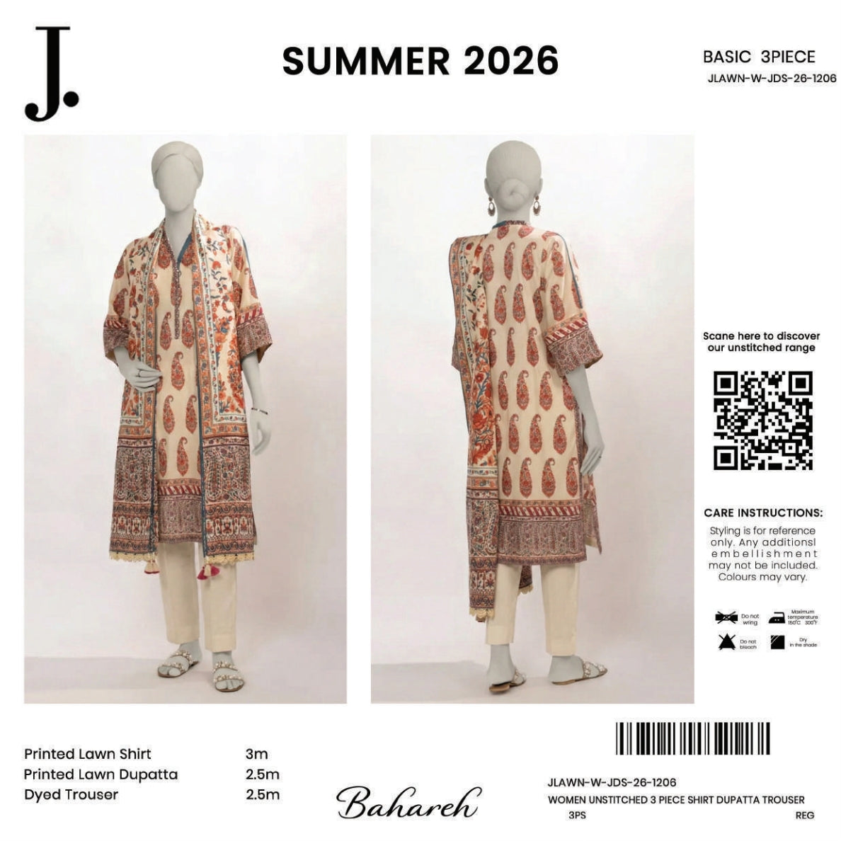 Summer Collection By Junaid Jamshed J. V.03 3 Peices Digital Printed Lawn 30 Pcs Set